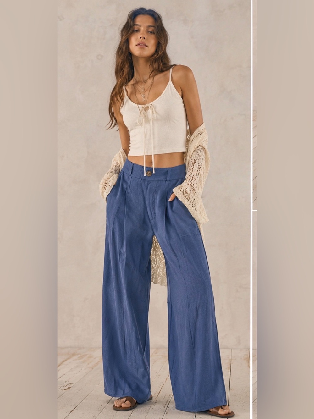 Sienna Sky Navy Blue High-Waist Pants